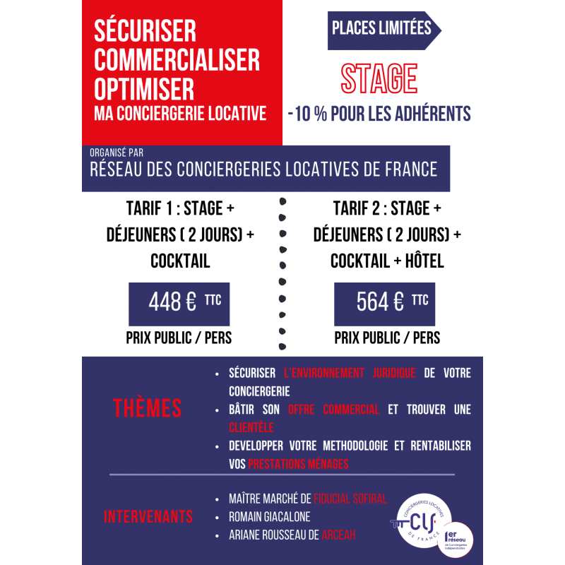 stage conciergerie CLF tarifs
